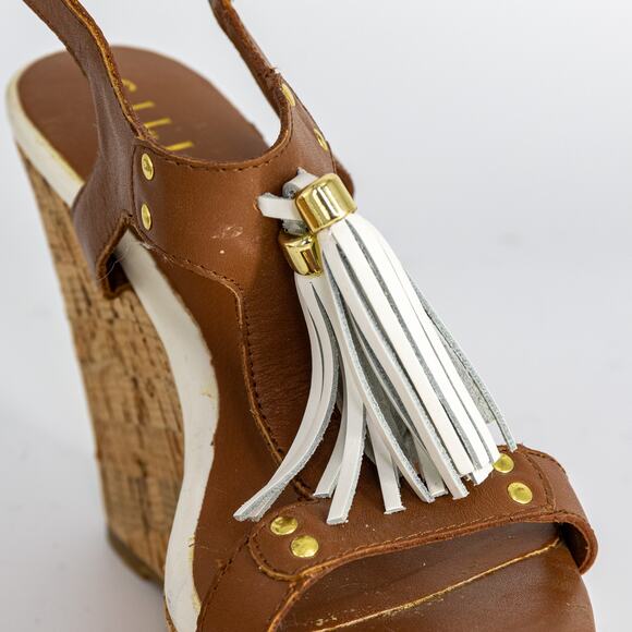 G.I.L.I. Kate Tassel Wedge Sandals US Size 5.5 Leather Cork Platform NEW - Picture 11 of 15